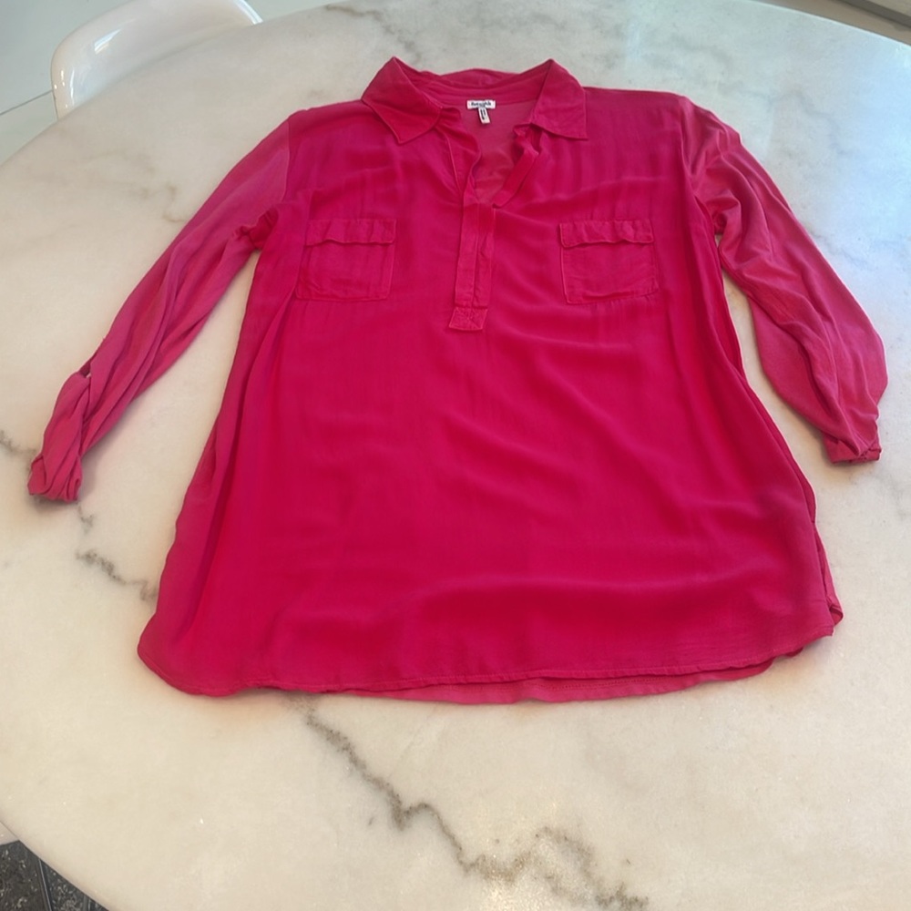 SOLD!!!! NWOT SPLENDID HOT PINK RAYON COTTON BLEND COLLARED L/S SHIRT. L - Picture 5 of 8